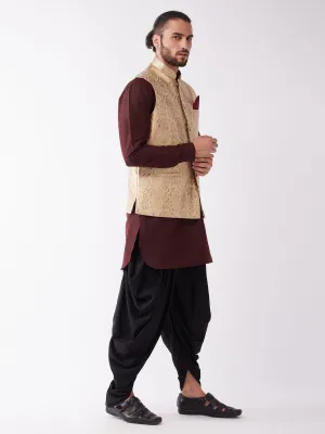 VASTRAMAY Men's Burgundy Silk Blend Kurta Set