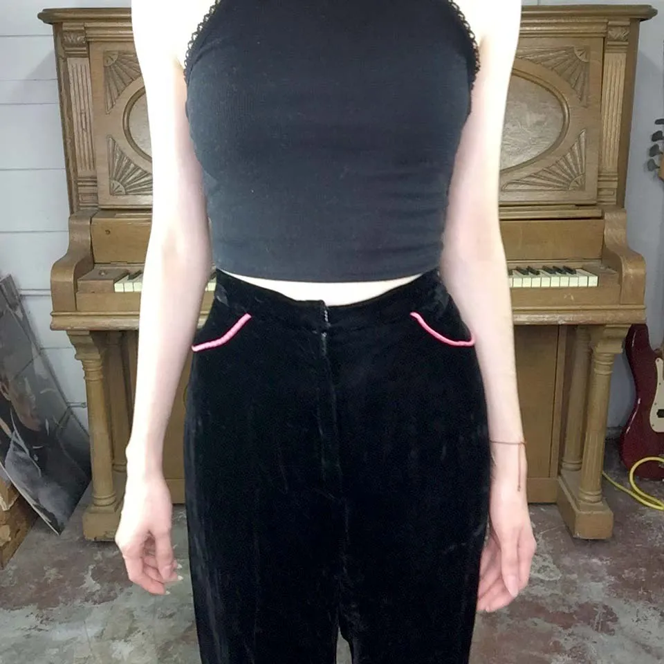 Vintage High Waisted Black Velvet Pants | Size S