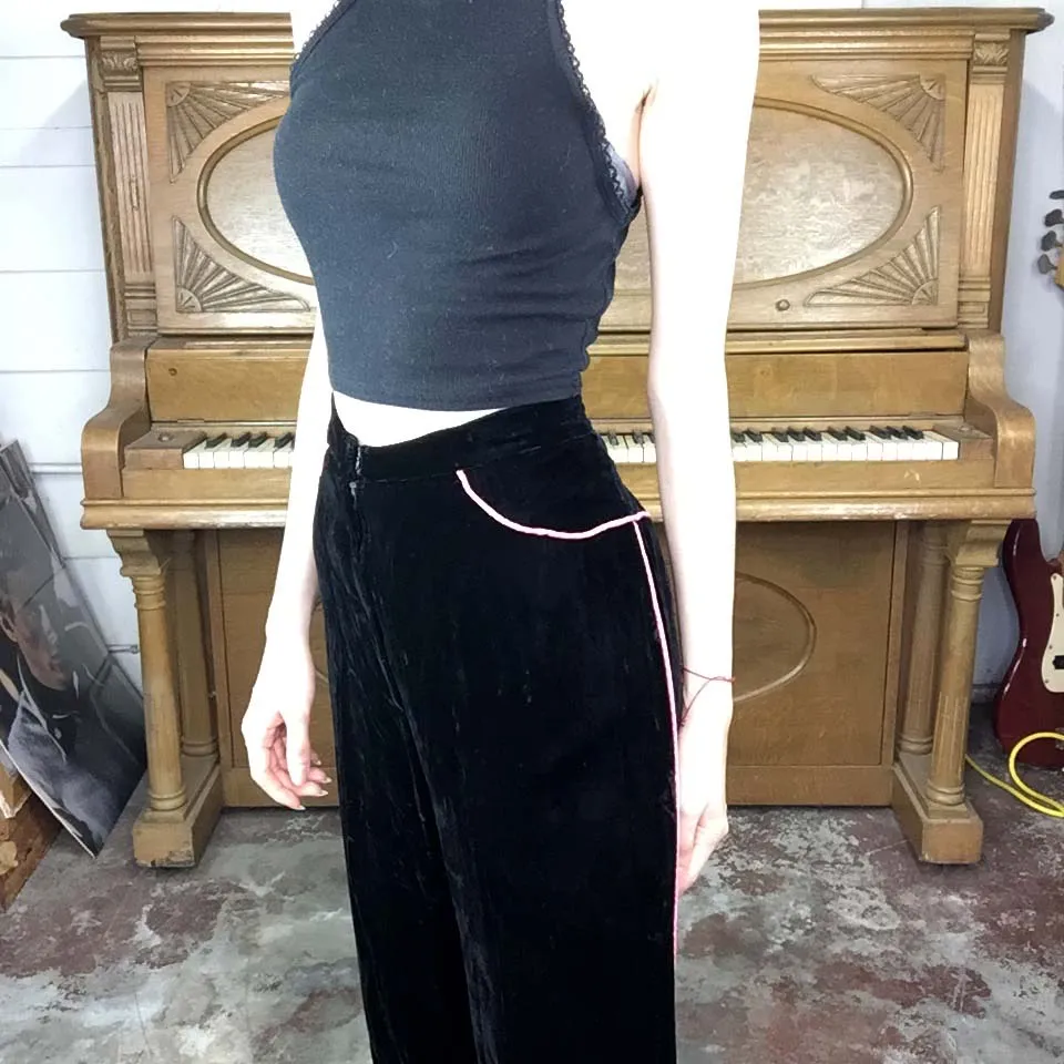 Vintage High Waisted Black Velvet Pants | Size S