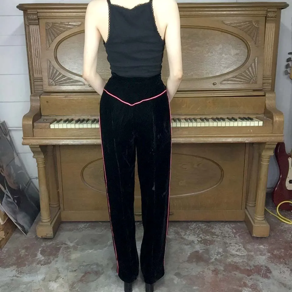 Vintage High Waisted Black Velvet Pants | Size S