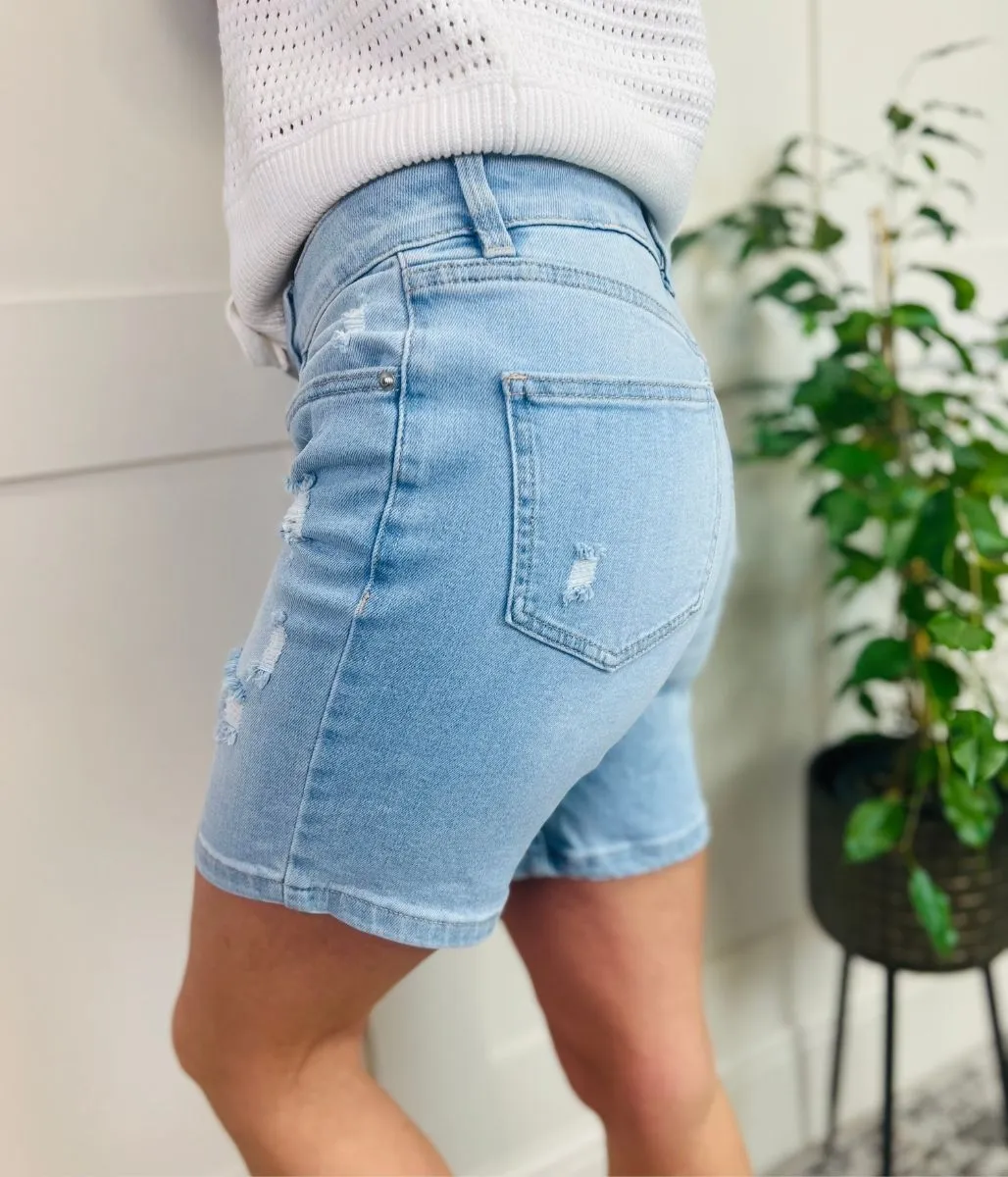 Vintage Look Denim Mid Length Boy Shorts