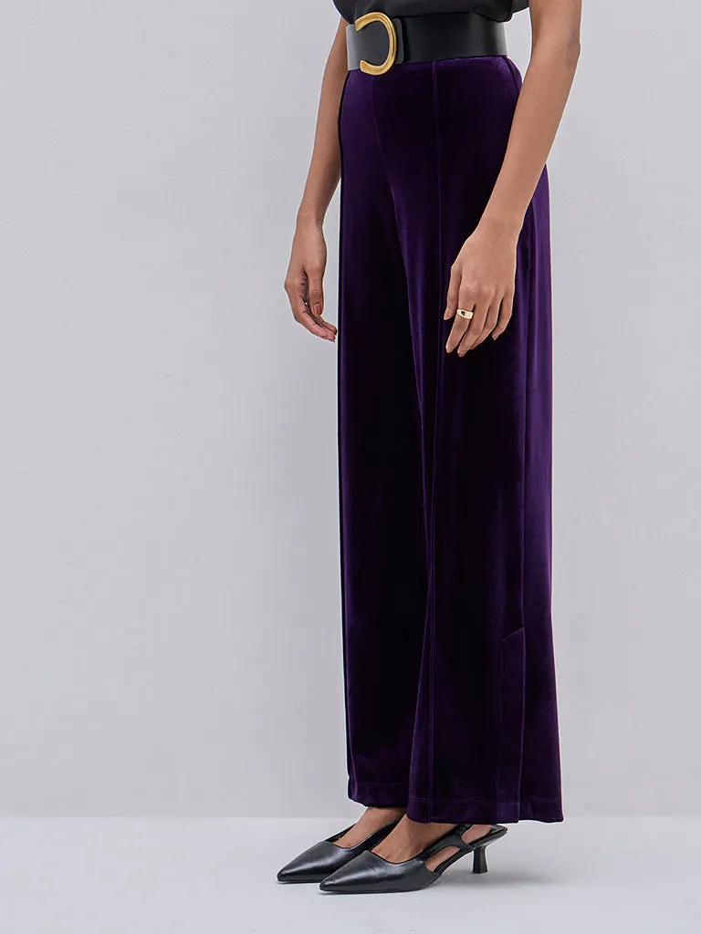 Wardrobe Purple Velveteen High-Rise Trousers