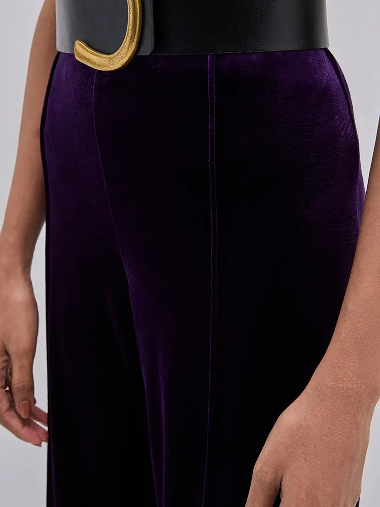 Wardrobe Purple Velveteen High-Rise Trousers