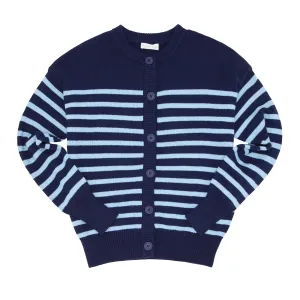 women's navy and peri blue stripe cardigan