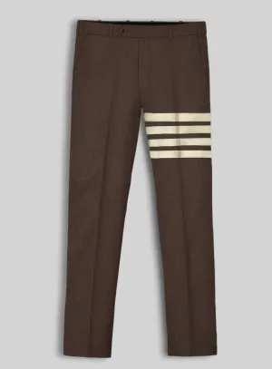 Worsted Brown Wool Ivory Bar Trouser