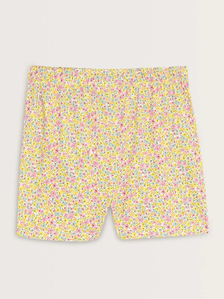 Wunderlove Yellow Ditsy Printed High-Rise Cotton Shorts