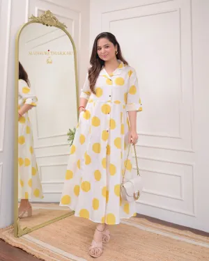 Yellow A-Line Kurta with Pant Set"